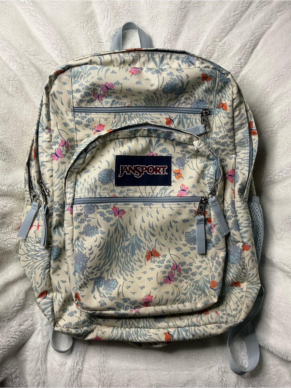Jansport Cream Floral & Pastel Blue Butterfly Backpack - Picture 1 of 9